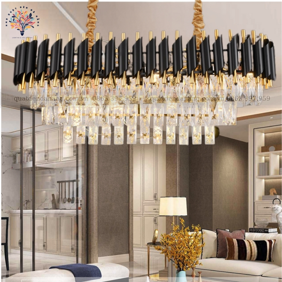 Đèn Chùm Pha Lê Vàng Đen Chữ Nhật