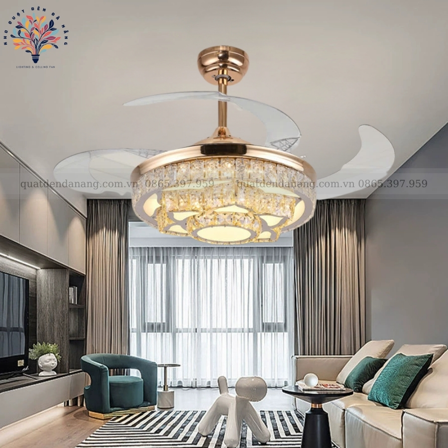 Quạt Cụp Xòe Pha Lê 000