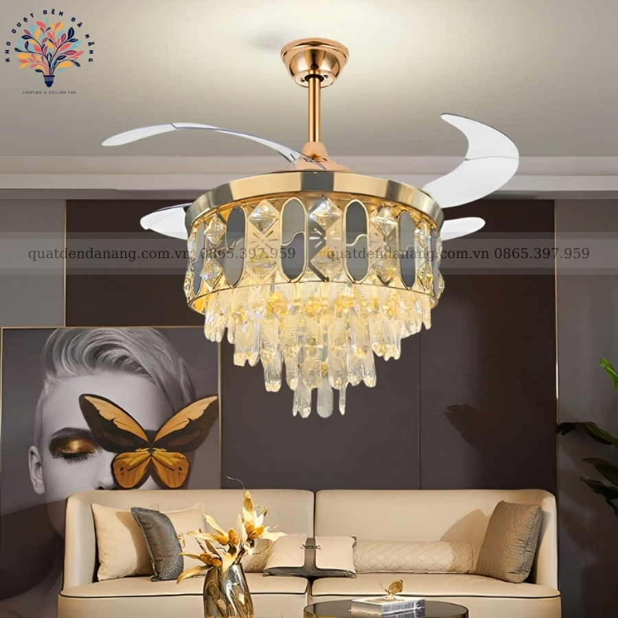 Quạt Cụp Xòe Pha Lê 358
