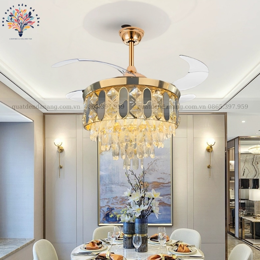 Quạt Cụp Xòe Pha Lê 358
