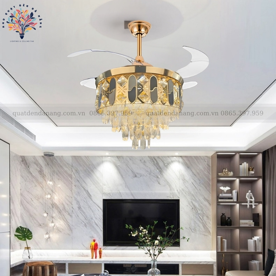 Quạt Cụp Xòe Pha Lê 358