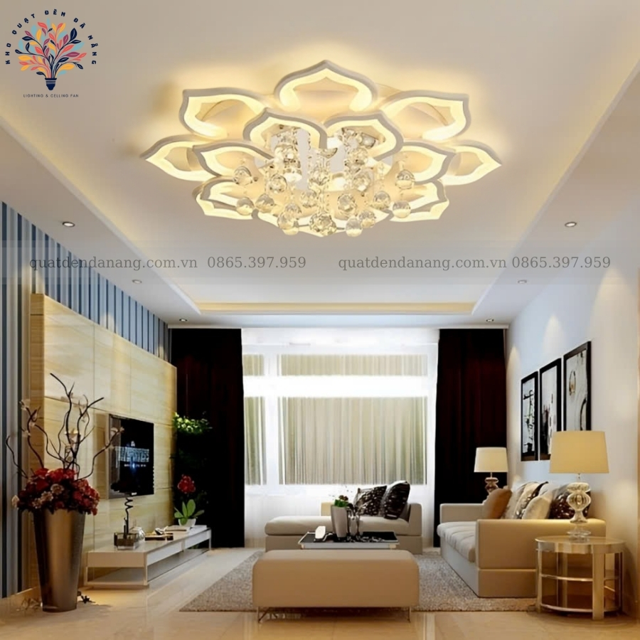 Đèn Ốp Trần Cánh Sen Thả Pha Lê