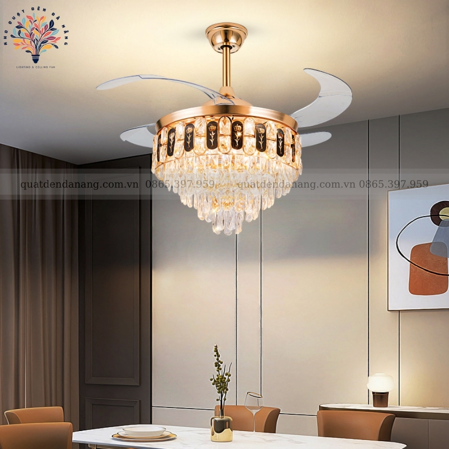 Quạt Cụp Xòe Pha Lê 356